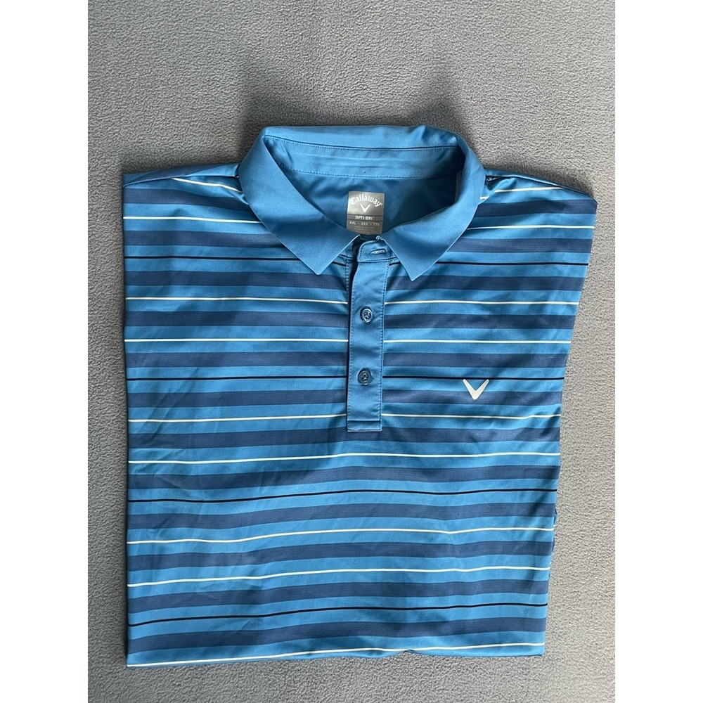Callaway Polo Shirt Mens 2XL‎ Blue Striped Opti-Dri Golf Performance Lightweight